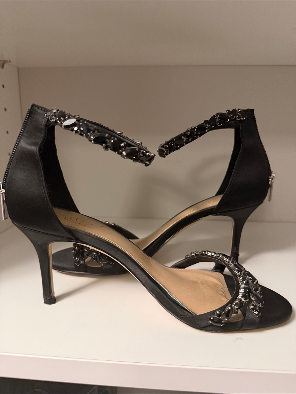 Jewel Badgley Mischka Black Jeweled Ankle-Strap Heels